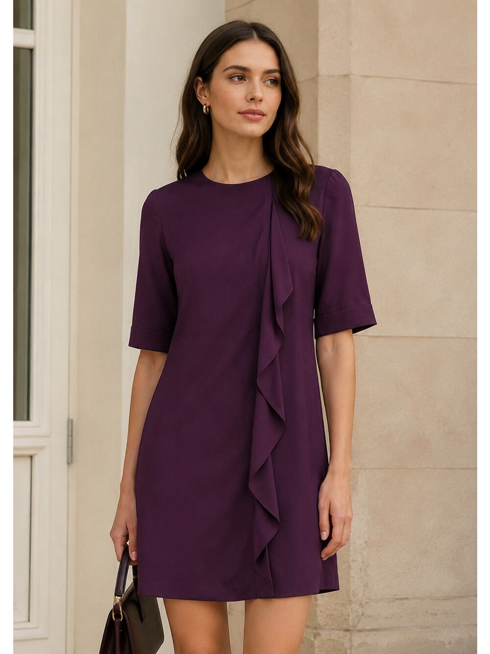 Tibi Ruffle Drape Shift Dress 8 Burgundy Quiet Luxury Old Money Cocktail Sheath